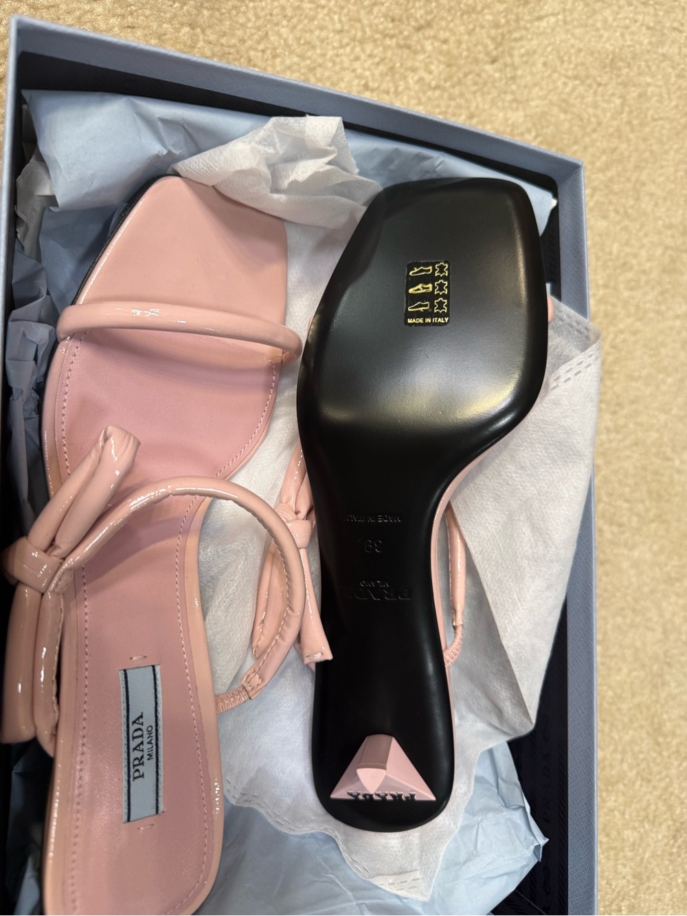 Prada Pink Knotted Strap Kitten Heel Sandals - Picture 5 of 7